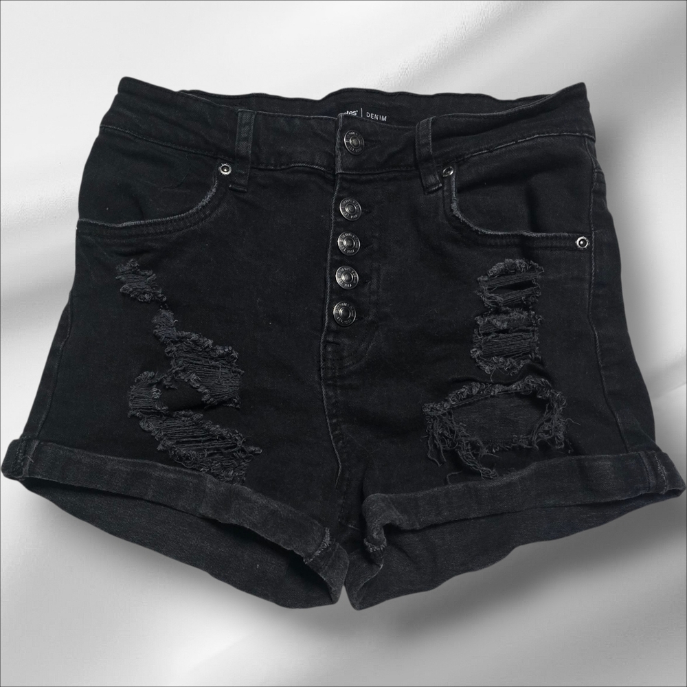 Bluenotes Denim Shorts Size 28 3 4 5 6 Black Jeans High-rise Distressed  Stretch
